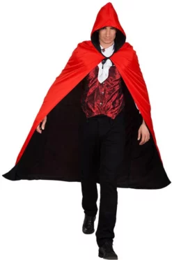 Overig Cape Met Capuchon Zwart/Rood 170cm -Carnavalskleding Dames Winkel cape met capuchon zwart rood 170cm voorkant
