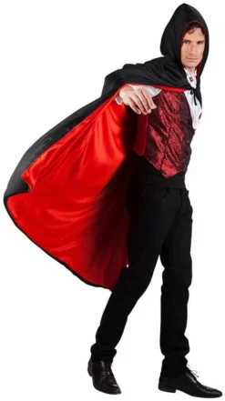 Overig Cape Met Capuchon Zwart/Rood 170cm -Carnavalskleding Dames Winkel cape met capuchon zwart rood 170cm zijkant