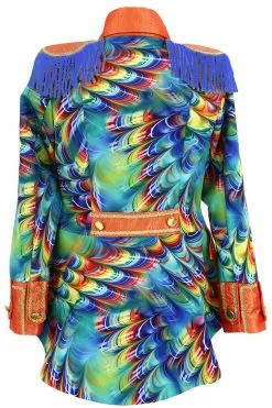 Overig Dames Blazer Orange Rainbow Feathers -Carnavalskleding Dames Winkel dames blazer orange rainbow feathers achterkant