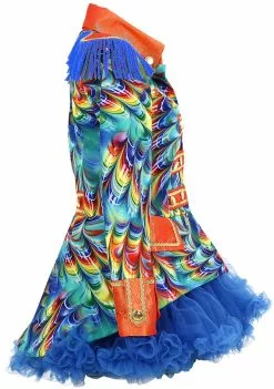 Overig Dames Blazer Orange Rainbow Feathers -Carnavalskleding Dames Winkel dames blazer orange rainbow feathers zijkant met petticoat
