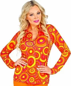 Overig Dames Disco Blouse Seventies Groovy Cirkels Oranje
