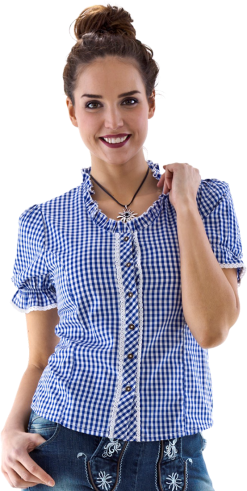 Overig Dames Trachtenblouse Blauw-Wit (100% Katoen)