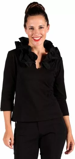 Overig Damesshirt Met Modelleerbare Kraag Zwart