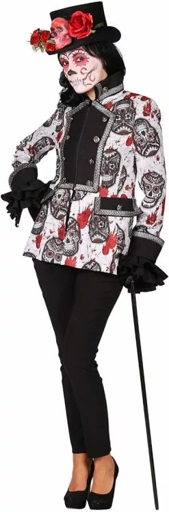 Overig Halloween Jas Mexican Skull Black/White Voor Dames