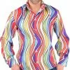 Overig Heren Disco Blouse Seventies Rainbow Waves