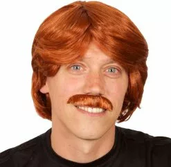 Overig Herenpruik + Snor Bruin/Rood