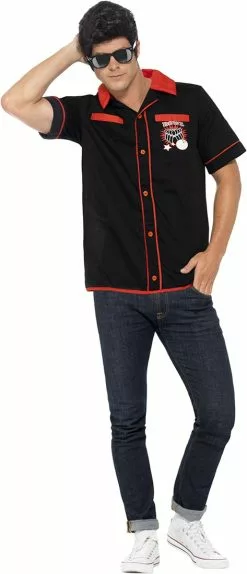 Overig Jaren 50 Bowling Shirt Zwart-Rood