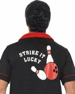 Overig Jaren 50 Bowling Shirt Zwart-Rood -Carnavalskleding Dames Winkel jaren 50 bowling shirt zwart rood close up achterkant