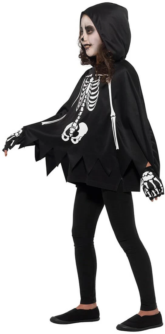 Overig Kinder Poncho Skelet Met Capuchon En Handschoenen 2 Overig Kinder Poncho Skelet Met Capuchon En Handschoenen - Afbeelding 2