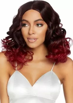 LEG AVENUE Ombre Pruik Krullen Lange Bob Burgundy -Carnavalskleding Dames Winkel ombre pruik krullen lange bob burgundy voorkant