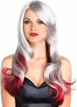 LEG AVENUE Pruik Allure Grijs-Rood