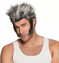 Overig Pruik Weerwolf Met Bakkebaarden Grijs-Zwart