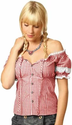 Overig Tiroler Dames Blouse Carmen Rood-Wit