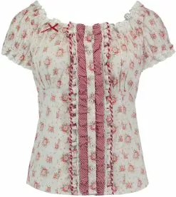 Overig Tiroler Dames Blouse Roze Roosjes (100% Katoen)
