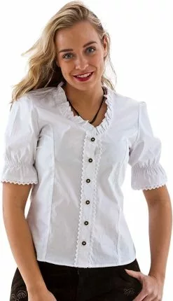 Overig Tiroler Dames Trachtenblouse Wit (100% Katoen)
