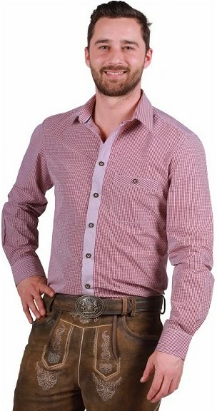 Overig Tiroler Overhemd Markus Wijnrood-Wit 1 Overig Tiroler Overhemd Markus Wijnrood-Wit