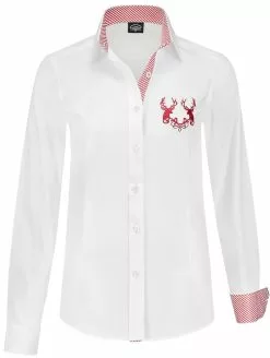 Overig Tiroler Trachtenblouse Rood/Wit Luxe Voor Dames