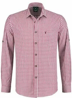 Overig Tiroler Trachtenhemd Wijnrood/Wit (55% Katoen)