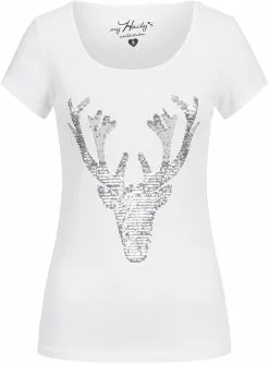 Overig Trachten T-shirt Hert + Zilveren Pailletten Wit