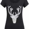 Overig Trachten T-shirt Hert + Zilveren Pailletten Zwart