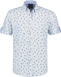 Overig Trachtenhemd Blauw/Wit Korte Mouw Met Hertjes (100% Katoen)