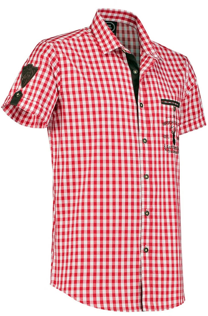 Overig Trachtenhemd Rood/Wit Korte Mouw (55% Katoen) 2 Overig Trachtenhemd Rood/Wit Korte Mouw (55% Katoen) - Afbeelding 2