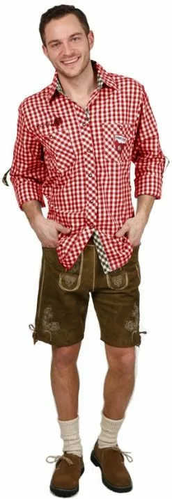 Overig Trachtenhemd Slim-Fit Rood/Bruin Luxe