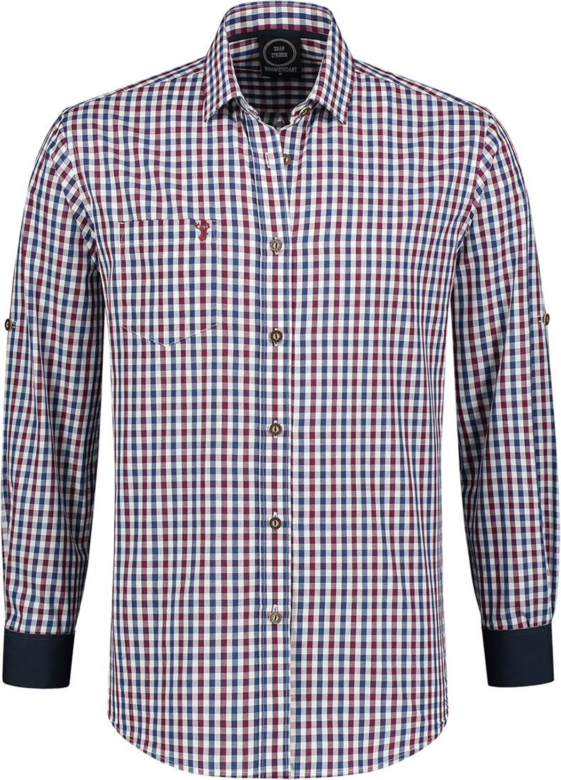 Overig Trachtenhemd Wijnrood/Wit/Donkerblauw (100% Katoen) 1 Overig Trachtenhemd Wijnrood/Wit/Donkerblauw (100% Katoen)