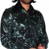 Overig Turquoise Disco Blouse Heren Pailletten Luxe