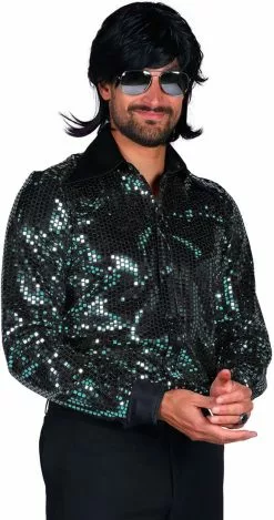 Overig Turquoise Disco Blouse Heren Pailletten Luxe