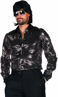 Overig Zilveren Disco Blouse Heren Pailletten Luxe